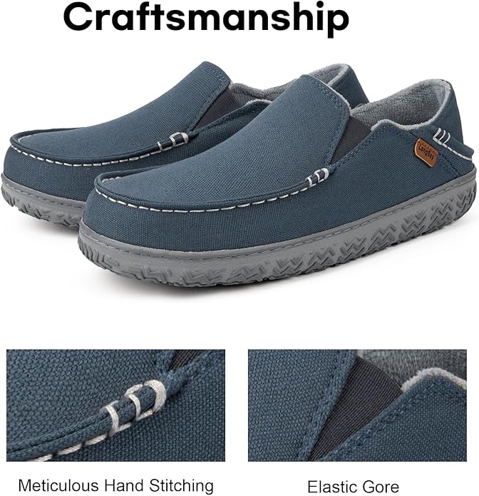 LongBay Men's Moccasin Slippers Comfy Warm Memory Foam House Shoes Winter for Indoor Outdoor