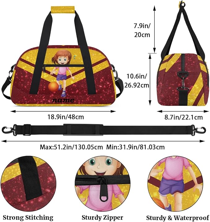Custom Name Gym Travel Duffle Bag with Front Zipper Pocket Personalizedfor Sports Bag for Overnight, Weekender, Carry On,Workout & Dance, 18.9 * 8.7 * 10.6 in，Soccer Boy