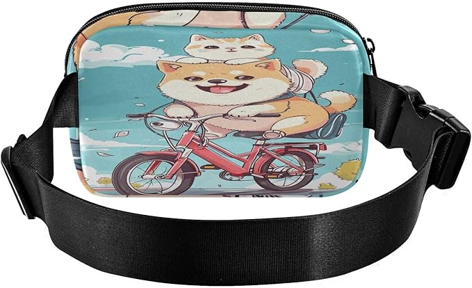 Cute Corgi Dog Cat Riding Bike Fanny Pack for Women Men Water Resistant Fashion Waist Packs with Adjustable Strap Belt Bag for Travel Workout Jogging Hiking 21220564