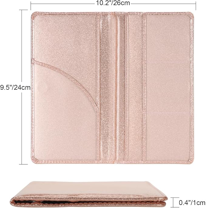Cacturism Car Registration and Insurance Holder, Car Accessories Vehicle Glove Box Car Organizer Men Women Wallet Case with Magnetic Shut for Cards, Essential Document, Driver License, Bling Rose Gold