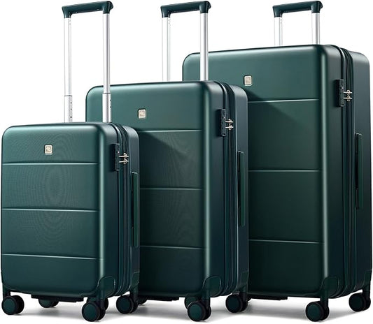Hanke Expandable Luggage Sets 3 Piece with Spinner Wheels, 20/24/28" Hardside Carry On Luggage Large Suitcase, All-PC Hard Shell Luggage, TSA Lock, Lightweight Durable (Blackish Green)