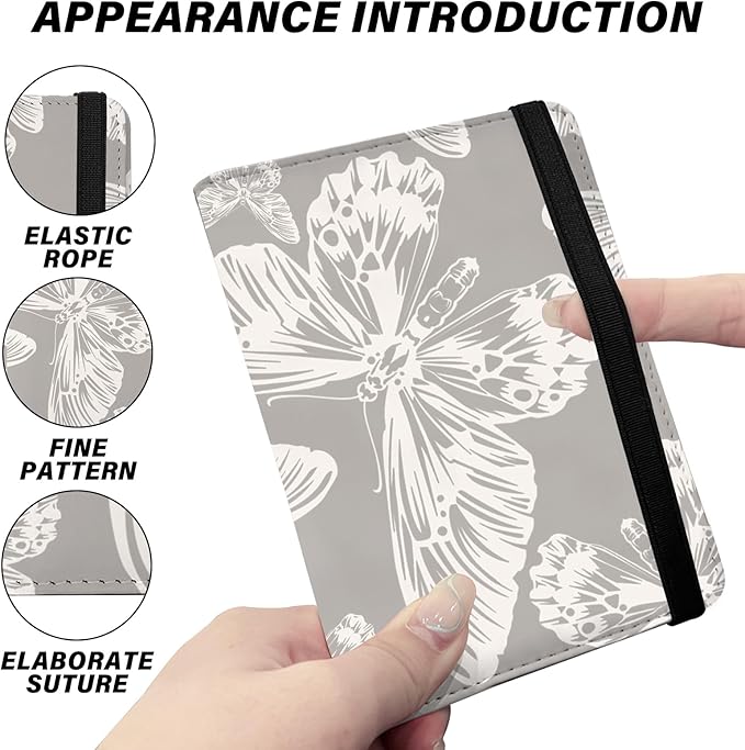 Cute Passport Holder and Holder Combo Passport Cover with RFID Blocking Women Men Compatible Wallet Credit Card Protector(White Butterfly)