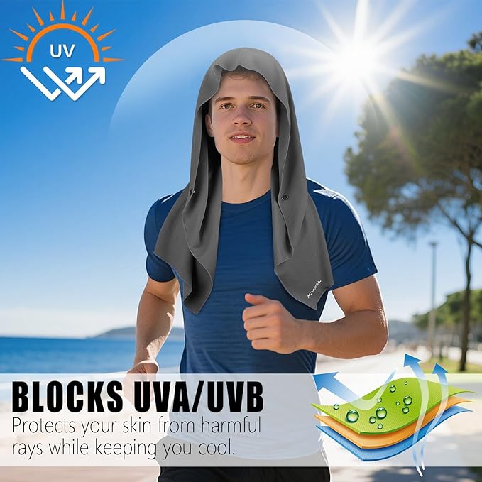 Cooling Hoodie Towel Magnetic Lock Towels for Neck and Face UV Protection, Moisture-Wicking for Camping Gym and Yoga
