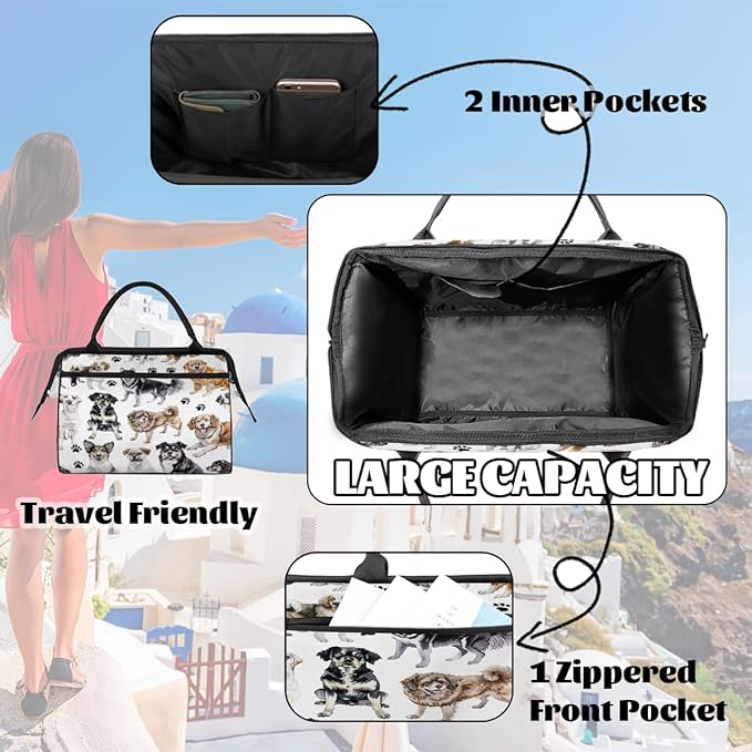 Multipurpose Duffle Bag, Waterproof Carry On Bag with Spacious Design, Dog Paw Pattern Gym Bags, 15.2x8.3x11.6in