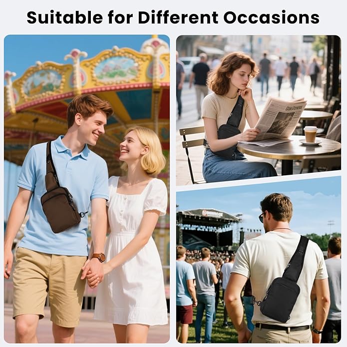 Sling Bag, Crossbody Bag with Zipper Lock, RFID & Water Resistant for Women and Men Small Chest Bag for Travel Casual