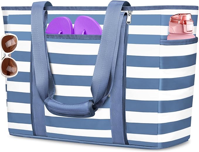 Extra Large Beach Bags for Women, Waterproof Sandproof Beach Tote Bag Foldable Swim Pool Bag with Zipper and Wet Pocket