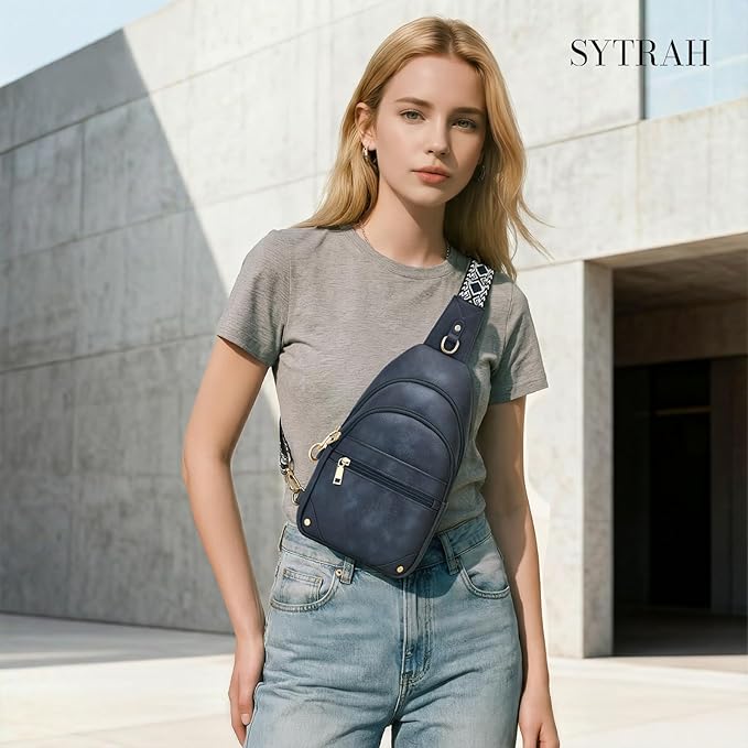 Anti Theft Crossbody Bags for Women, RFID Sling Bag Travel Purse, RFID Cross Body Purses Chest Bag for Travel Navy Blue