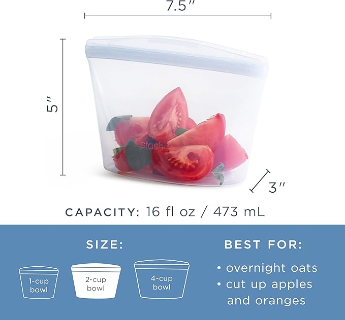 Stasher Silicone Reusable Storage Bag, 2-Cup Bowl, Reusable Freezer Bag, Microwave, Dishwasher, Oven Safe, Sous Vide, Lunch Containers, Eco Friendly, Food Storage Bags, Snack Bags, 16 oz, Lavender | Reusable Food Bag