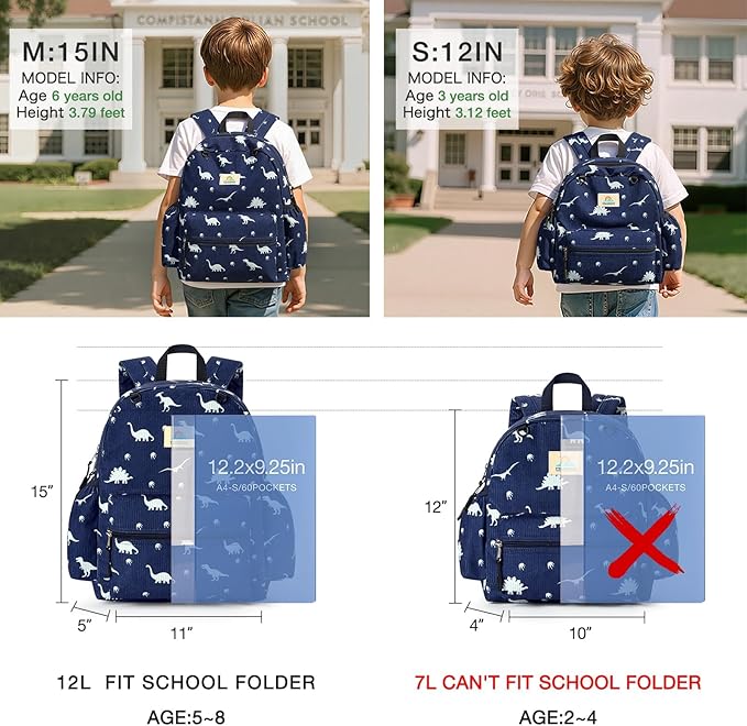 STEAMEDBUN Corduroy Toddler Backpack for Boys 2-4: Kids backpack for Boys Girls - 12 inch Preschool Kindergarten Backpacks - Car