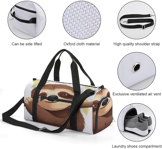 Sloth Gym Bag Lightweight ，Travel Duffle Bag with Shoe Compartment，Gym Bag for Women for Overnight, Weekend, Yoga, Gym, Business Trips, Sport And Hospital.