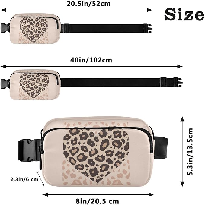 Leopard Heart Fanny Pack for Women Men Water Resistant Fashion Waist Packs with Adjustable Strap Belt Bag for Travel Workout Jogging Hiking 21217809