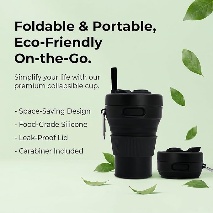 Silicone Coffee Mug Collapsible Cups for Camping Folding Travel with Straw Reusable Portable Drinking Cups Outdoor Hiking 450ml (Purple-450ml, 1)