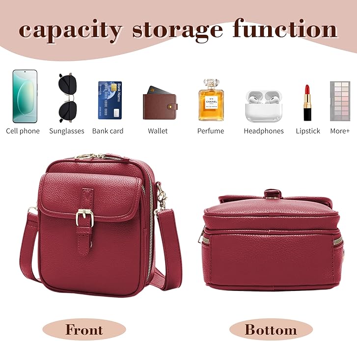 Leather Crossbody Bags for Women Travel Small Crossbody Purse Anti Theft Waterproof Bum Bag with Built in Wallet