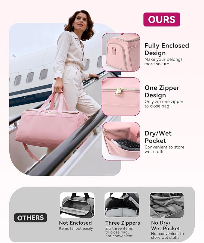 Convertible Travel Garment Bag, Carry on Garment Duffel Bag, 2 in 1 Hanging Dress Suitcase Suit Travel Bags, for Business Trips with Shoe Compartment & Multiple Pockets, AGPTEK (Pink)