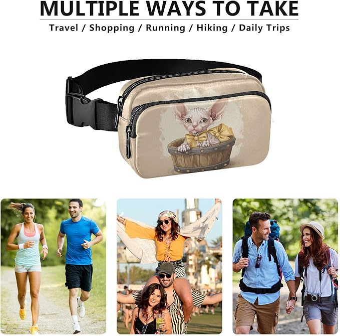 Cute Sphynx Cat in Bucket Fanny Pack for Women Men Water Resistant Fashion Waist Packs with Adjustable Strap Belt Bag for Travel Workout Jogging Hiking 21220667