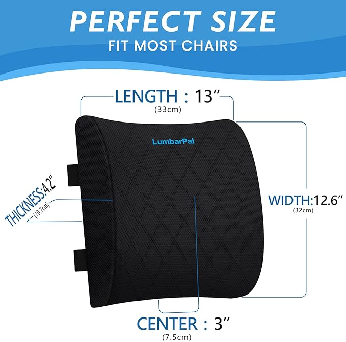 Lumbar Support Pillow for Office Chair Back Support Lumbar Pillow for Car, Gaming, Office Chair - Improve Sitting Posture & Back Pain Relief, Memory Foam, Adjustable Straps, Black