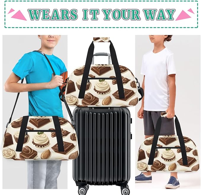 Black And White Chocolate Kids-Duffel-Bags Gymnastics Dance Bag Carry-On Overnight Travel Gym Lightweight Dance Sports Bags For Girls Boys Kids，
