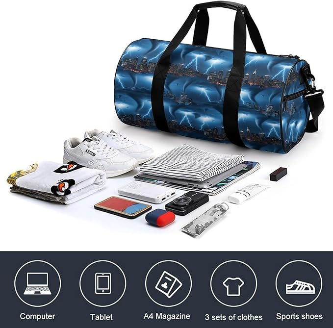 Travel Duffle Bag Chicago City Tornado Storm Weather Pattern Carry On Weekender Bags Foldable Overnight Bag Workout Lightweight Bags