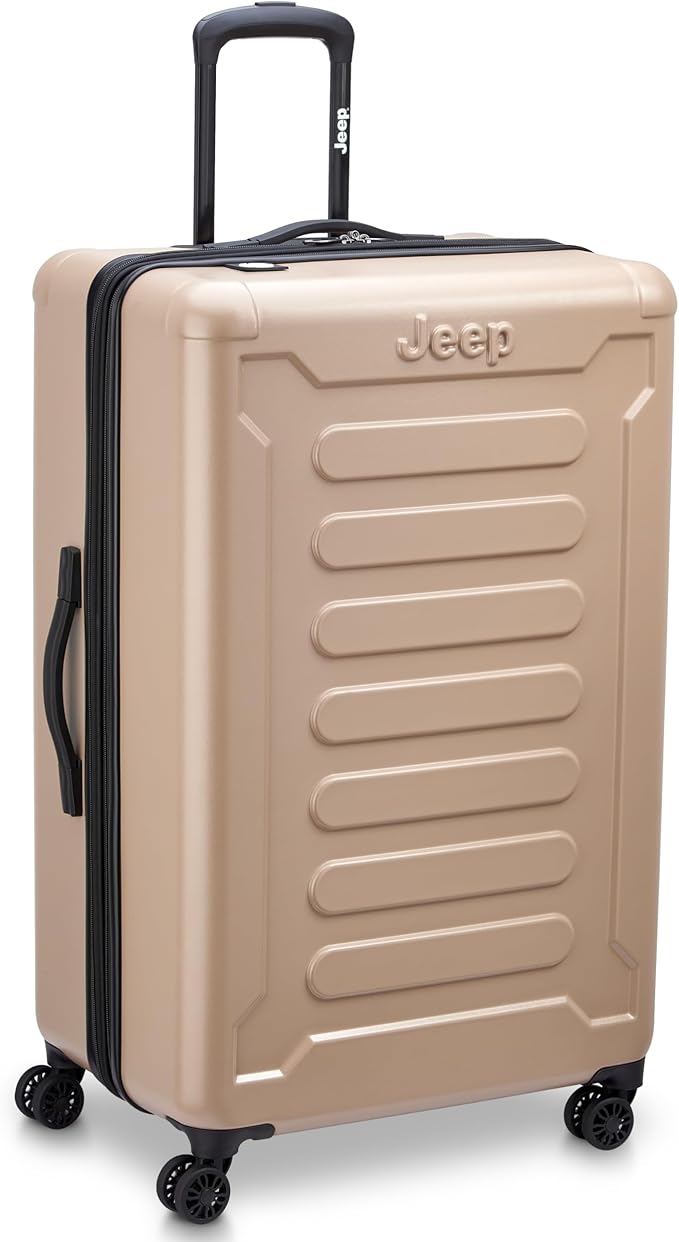 Jeep JH004C Hardside Expandable Luggage with Spinner Wheels, Beige, Checked-Large 28 Inch