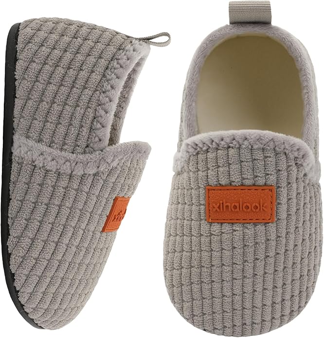 XIHALOOK Toddler Boys Girls House Slippers with Microfleece Lining Cozy Household Shoes Non-slip for Kids
