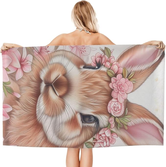 Microfiber Beach Towel, Flower Bunny Beach Towels 32x52in,Quick Dry, Sand Free, Ultra Soft & Oversized Towel for Travel, Outdoor, Bathroom, Swimming - Ideal for Pool, Camping, Yoga, or Gift Decor