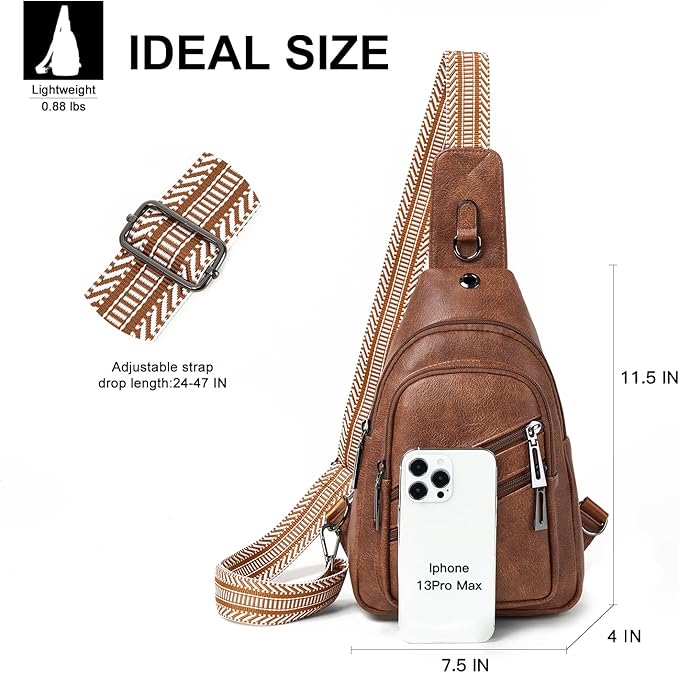 7L Crossboydy Sling Bag for Women Vegan Leather Crossbody Purse Fanny Pack Chest Bag for Travel, Brown