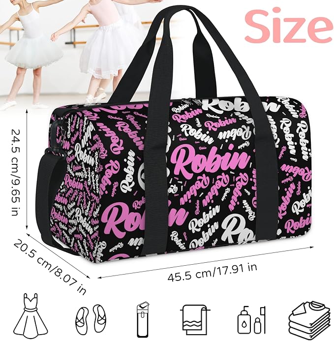 Custom-Dance-Gymnastics-Bag for Girls Personalized Kids Duffle Bag Cheerleader Team Bag for Travel Gym Sport Pink White