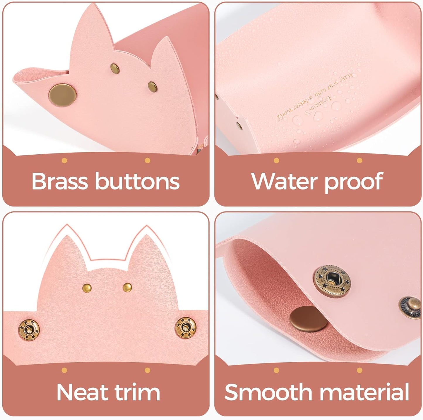 Cute Cat Shaped Leather Valet Tray,Cat Dice Tray,Premium Catchall Jewelry Tray, Folding Portable Travel Organizer,Decorative Desk Organizer for RPG Game Players, (Pink)