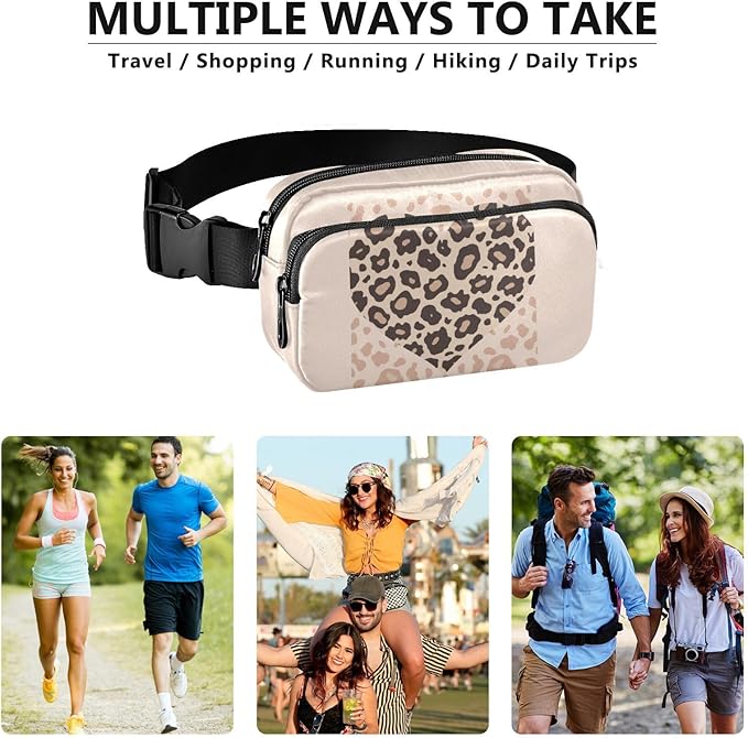 Leopard Heart Fanny Pack for Women Men Water Resistant Fashion Waist Packs with Adjustable Strap Belt Bag for Travel Workout Jogging Hiking 21217809