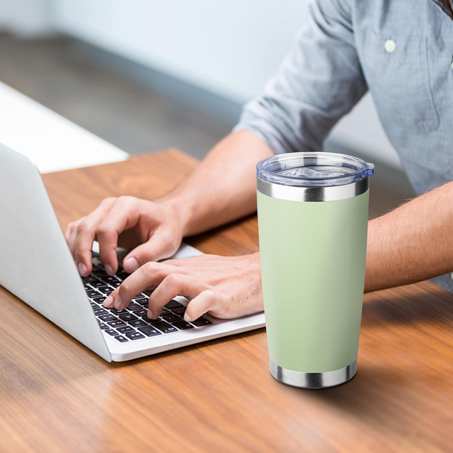 20oz Tumbler with Straw and Brush, Stainless Steel Vacuum Insulated tumbler, Double Wall Insulated Coffee Tumbler for Outdoor, Home, Travel,Office (Matcha Green,1pcs)