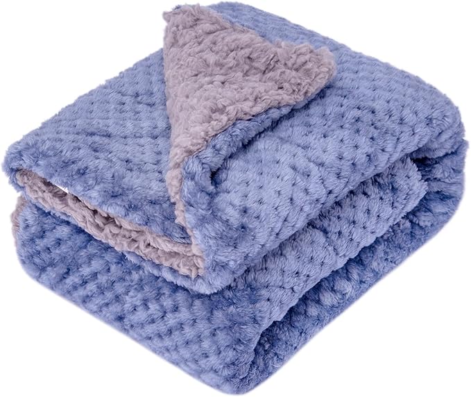 Fuzzy Sherpa Reversible Blanket for Baby, Soft Warm Cozy Coral Fleece Toddler, Infant or Newborn Reversible Blanket for Crib, Stroller, Travel, 30”×40”, Pearl Blue
