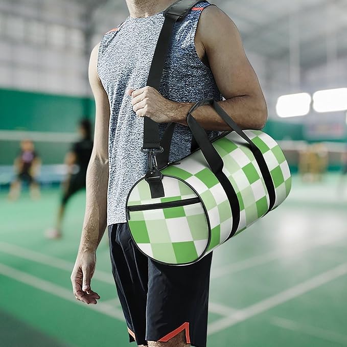 Foldable Gym Bag Green Plaid Checkered Lightweight Travel Sports Bag Carry On Weekender Overnight Bags Beach Yoga Bags