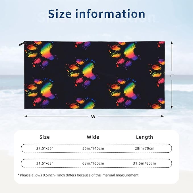 Paw Colorful Sand Free Beach Towel – 31.5"X63" Quick Dry Microfiber Beach Towels for Travel, Swimming, Pool, and Camping, Absorbent and Compact Beach Essential for Women, and Men