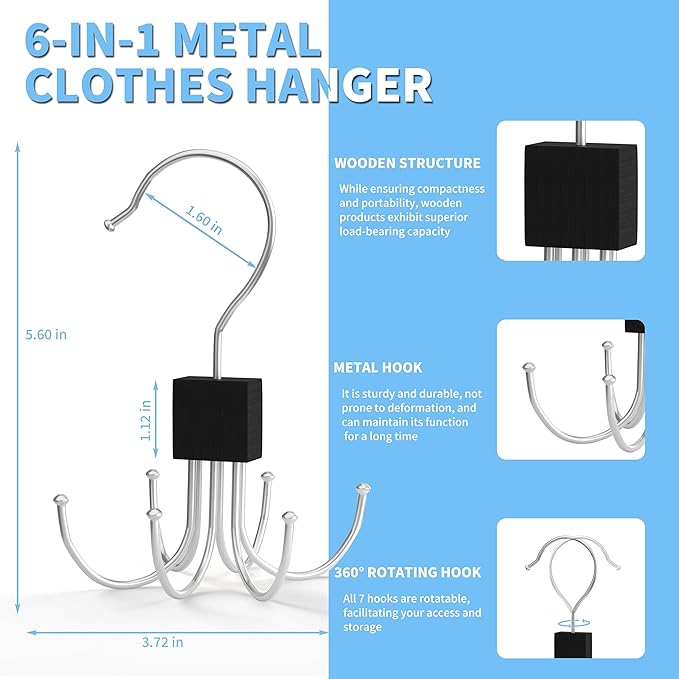 Tank Top Hanger,Rotatable Bra Hanger,Max 36 Storage Capacity Sports Bra Hangers,Space Saving Hangers for Dorm,Closet Organizers and Storage,Closet Organizer for Belt,Scarf, Purse,Black