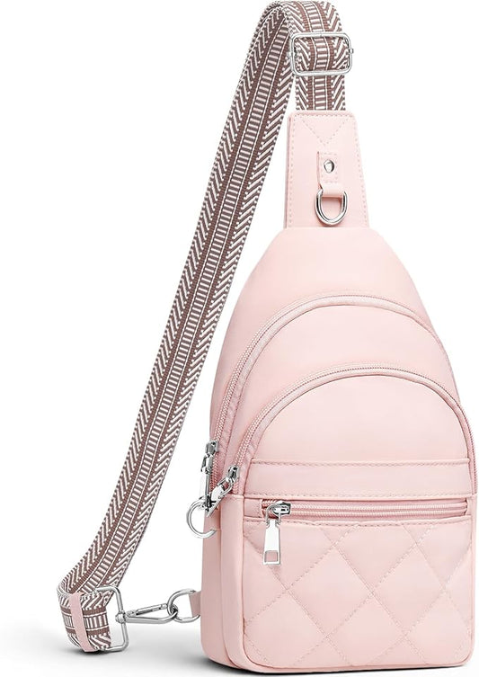 Sling Bag for Women, Anti-Theft RFID Crossbody Bag Nylon Sling Purse for Travel, Puffy Small backpack for Daily Hiking Sports Pink