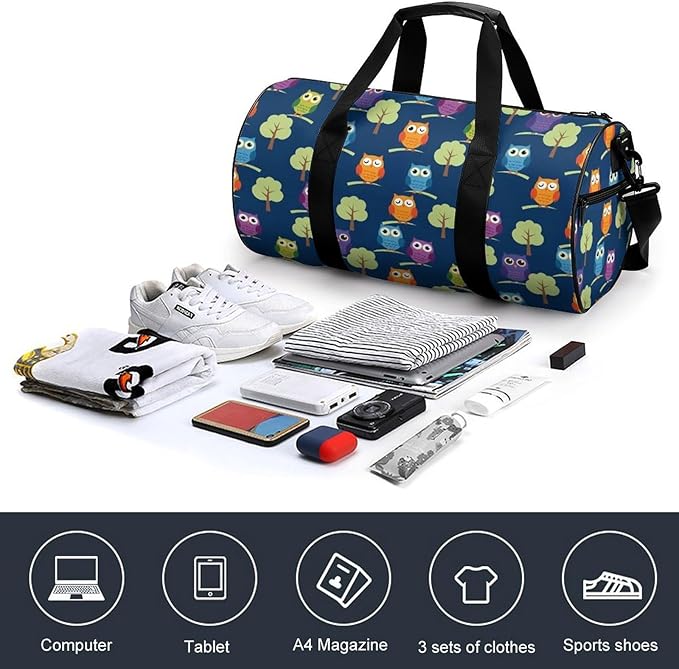 Durable Travel Gym Sports Bag Cute Owl Art Workout Lightweight Foldable Overnight Bag Training Workout Bags