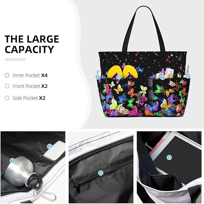 Beach Tote Bag for Women Beach Bag Waterproof and Sandproof Tote Bag with Wet Bag Large Travel Bag for Weekend Travel