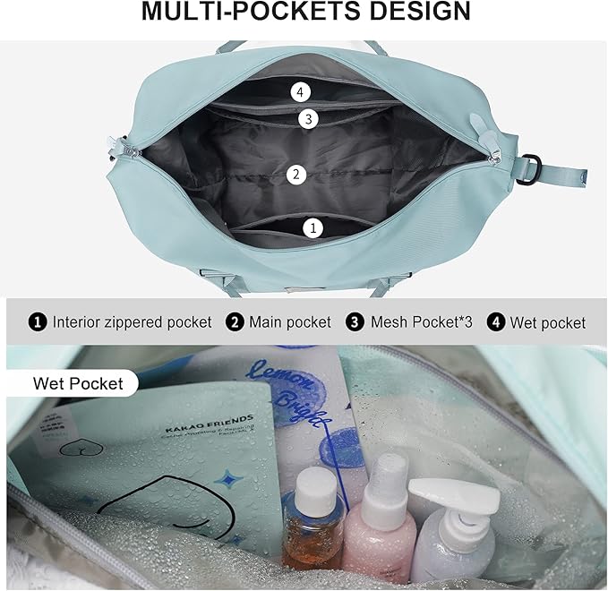 Sport Travel Duffle Bag Large Gym Tote Bag for Women, Weekender Carry on Bag for Airplane, Ladies Beach Overnight Bag Waterproof Luggage Bag with Wet Pocket