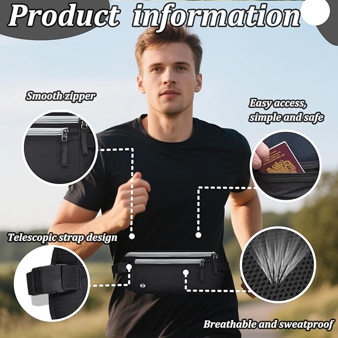 Passport Wallet RFID Blocking Slim Anti Theft Holder Travel Unisex Adjustable Waist Money Belt with Secure Zipper(blue)