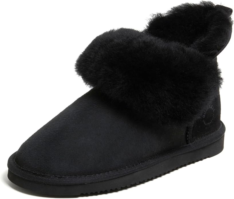 Dearfoams Women's Fireside Shearling Water Resistant Indoor/Outdoor Foldover Boot Slipper