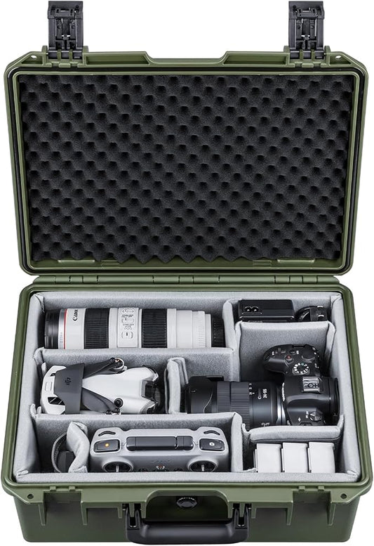 Lykus PVC1 Waterproof Hard Camera Case with Padded Dividers for Cameras, Lenses, Dual DJI Mavic/Air/Mini/Flip drones