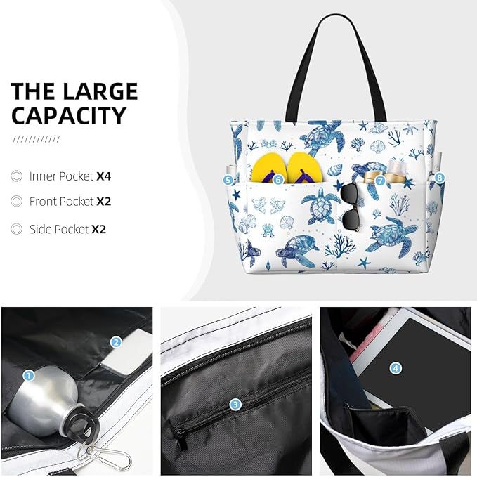Beach Tote Bag for Women Beach Bag Waterproof and Sandproof Tote Bag with Wet Bag Large Travel Bag for Weekend Travel