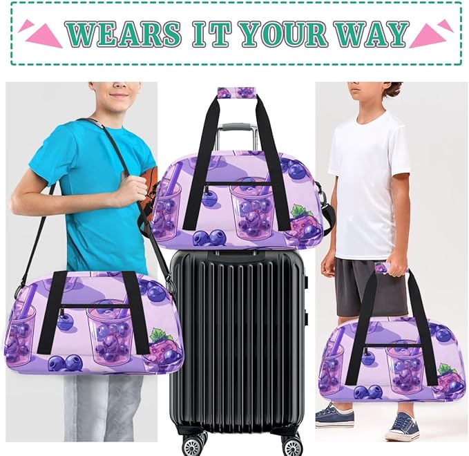 Blueberry Juice Kids-Duffel-Bags Gymnastics Dance Bag Carry-On Overnight Travel Gym Lightweight Dance Sports Bags For Girls Boys Kids，