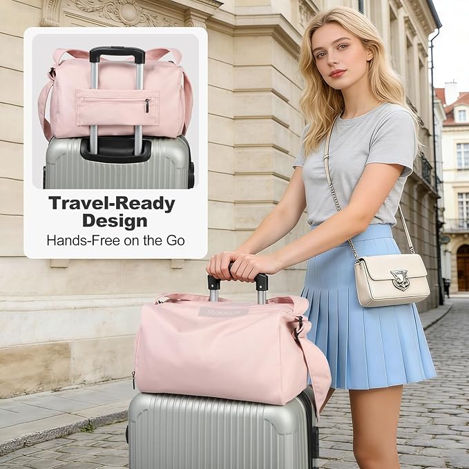 Women's Mini Gym Bag Crossbody, Everyday Sling Duffel with Shoe Compartment & Wet Pocket, Water-Resistant Travel Bag, Soft Pink