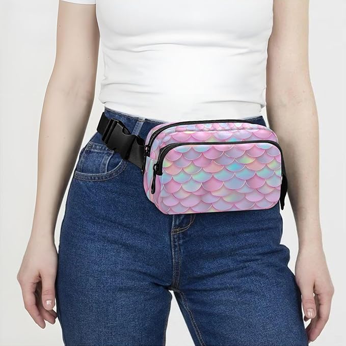 Colorful Mermaid Scale Fanny Pack for Women Men Water Resistant Fashion Waist Packs with Adjustable Strap Belt Bag for Travel Workout Jogging Hiking 21219392