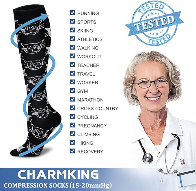 CHARMKING 6 Pairs-Compression Socks for Women & Men Circulation Best Support for Nurses, Running, Athletic,Flight Travel