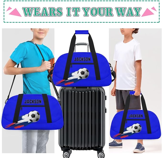 Custom Soccer Gym Duffel for Kids Boys,Personalized Duffel Bag Overnight Bags for Travel Weekender Practice Basketball