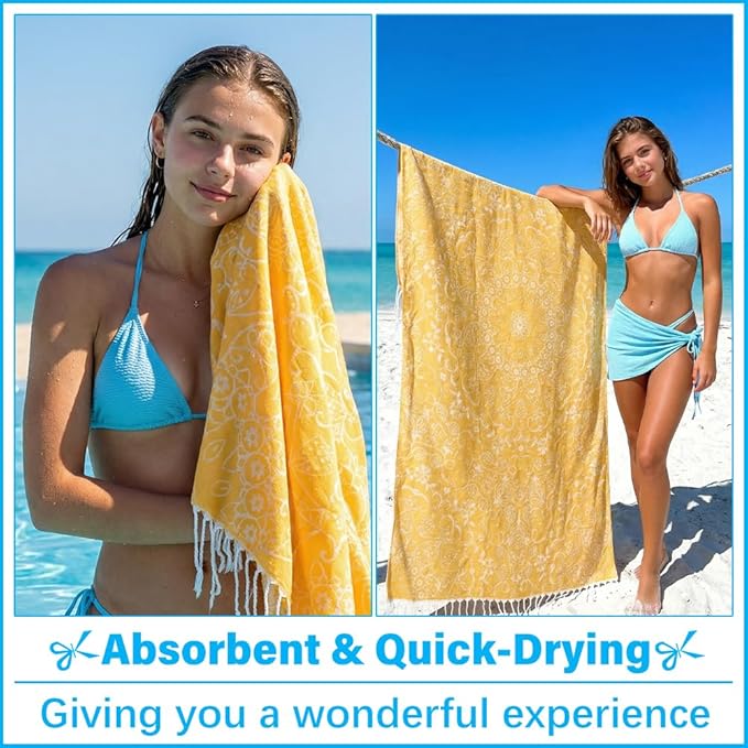 Thin Turkish Beach Towel Lightweight Soft Cotton Extra Large XL Oversized Sand Free Sandproof Absorbent Quick Dry Towels Cloud Bath Pool Travel Compact Essentials Accessories for Adult Gifts