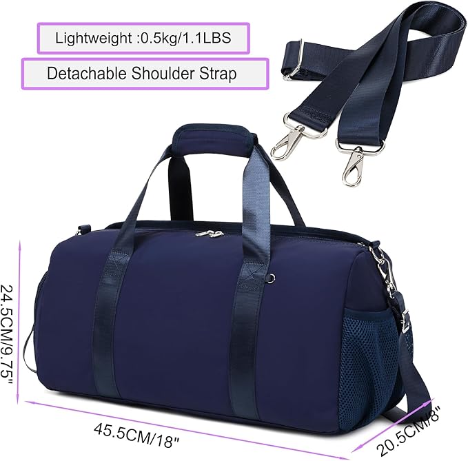 Dance Bag Sports Travel Duffle Ballet Gym Overnight Bag Yoga Bags with Shoes Compartment Solid Color Water Resistant（NavyBlue）