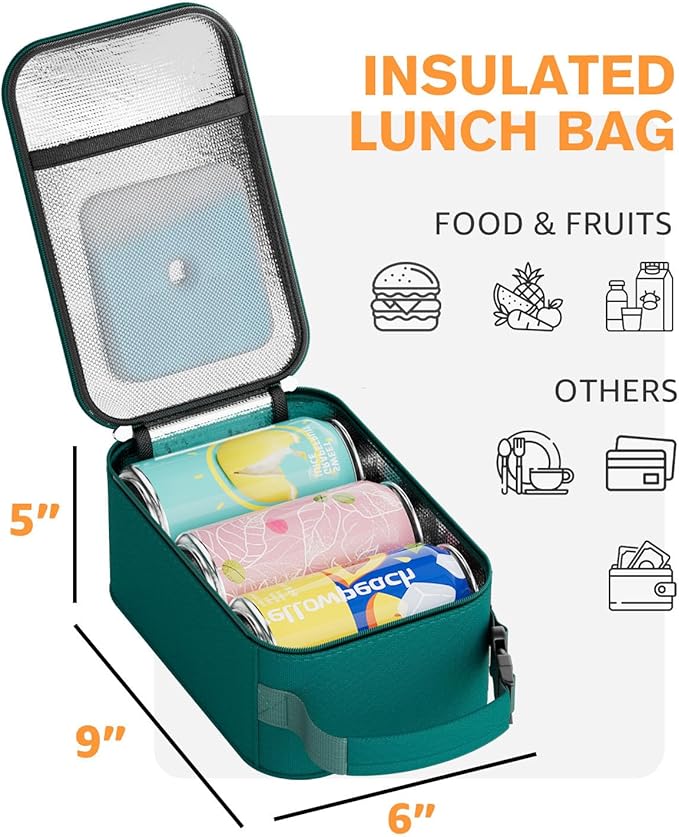 HowFly Small Lunch Box for Men- Small Insulated Snack Bag for Kid - Mini Cooler Bag Resuable Freezable Lunch Bags Thermal Lunchbox for Women Kids Work - Malachite Green